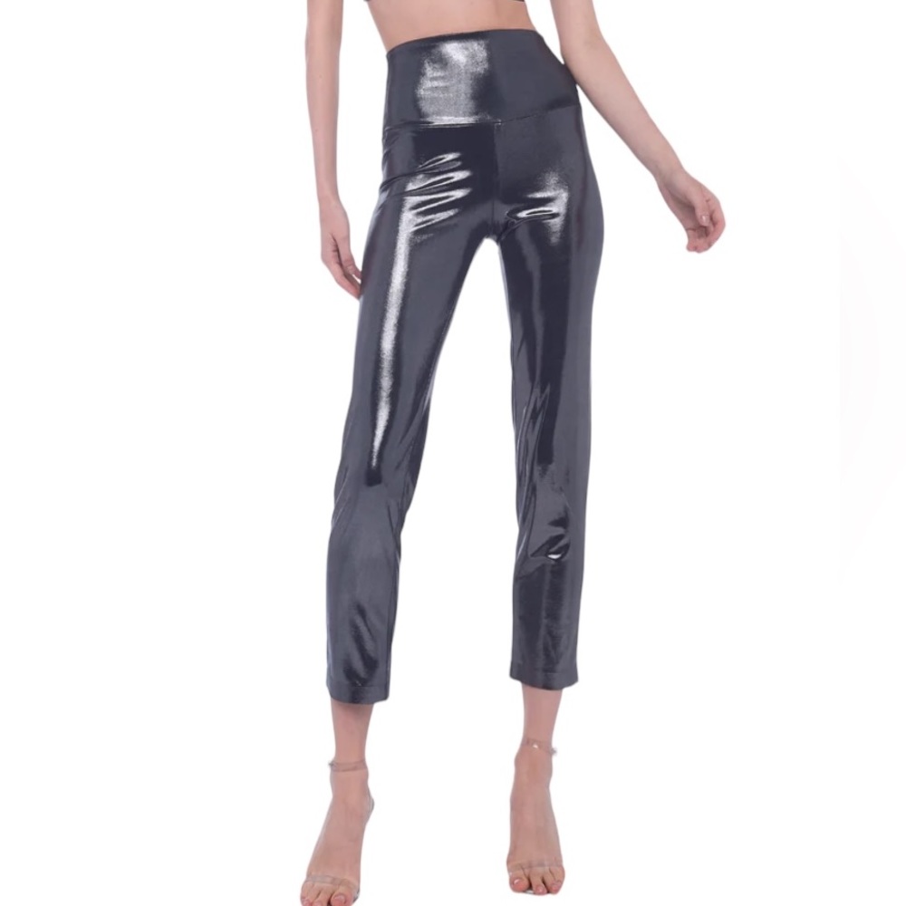 Norma Kamali Anthro gunmetal pencil pants metallized shiny disco size L